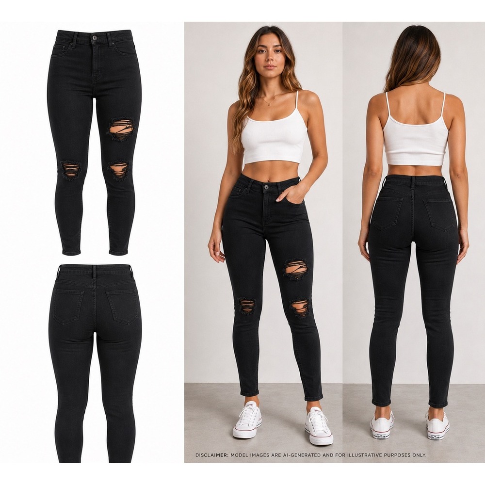 Wild Fable Womens High Rise Skinny Jeans Distressed Black Denim Size 6